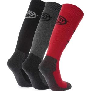 Sale TOG24 Bergenz 3 Pack Black Ski Socks | Mens Ski Socks UK | Black/Chilli Red /Dark Grey Marl