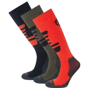 Discount TOG24 Bergenz 3 Pack Kids Ski Socks Black/Khaki/Fiery Orange