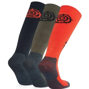 Discount TOG24 Bergenz 3 Pack Kids Ski Socks Black/Khaki/Fiery Orange