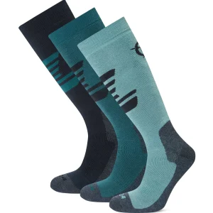 Online TOG24 Bergenz 3 Pack Mens Ski Socks Black/Dark Turquoise/Steel Teal