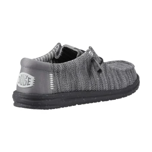 Discount TOG24 HEYDUDE Wally Stretch Mesh Mens Shoes Granite Grey/Black