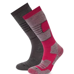 New TOG24 Linz 2 Pack Womens Ski Socks Dark Grey Marl/Dark Pink