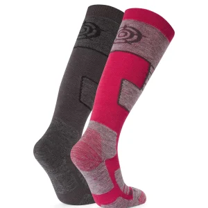 New TOG24 Linz 2 Pack Womens Ski Socks Dark Grey Marl/Dark Pink