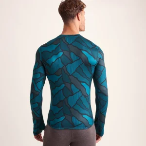 Discount TOG24 Snowdon Mens Thermal Base Layer Crew Neck Dark Turquoise Abstract Mo Dark Turquoise Abstract Mountain Print