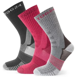 Online TOG24 Wels 3 Pack Womens Black Trek Socks | Womens Ski Socks | Black/Magenta Pink/Dark Grey Marl